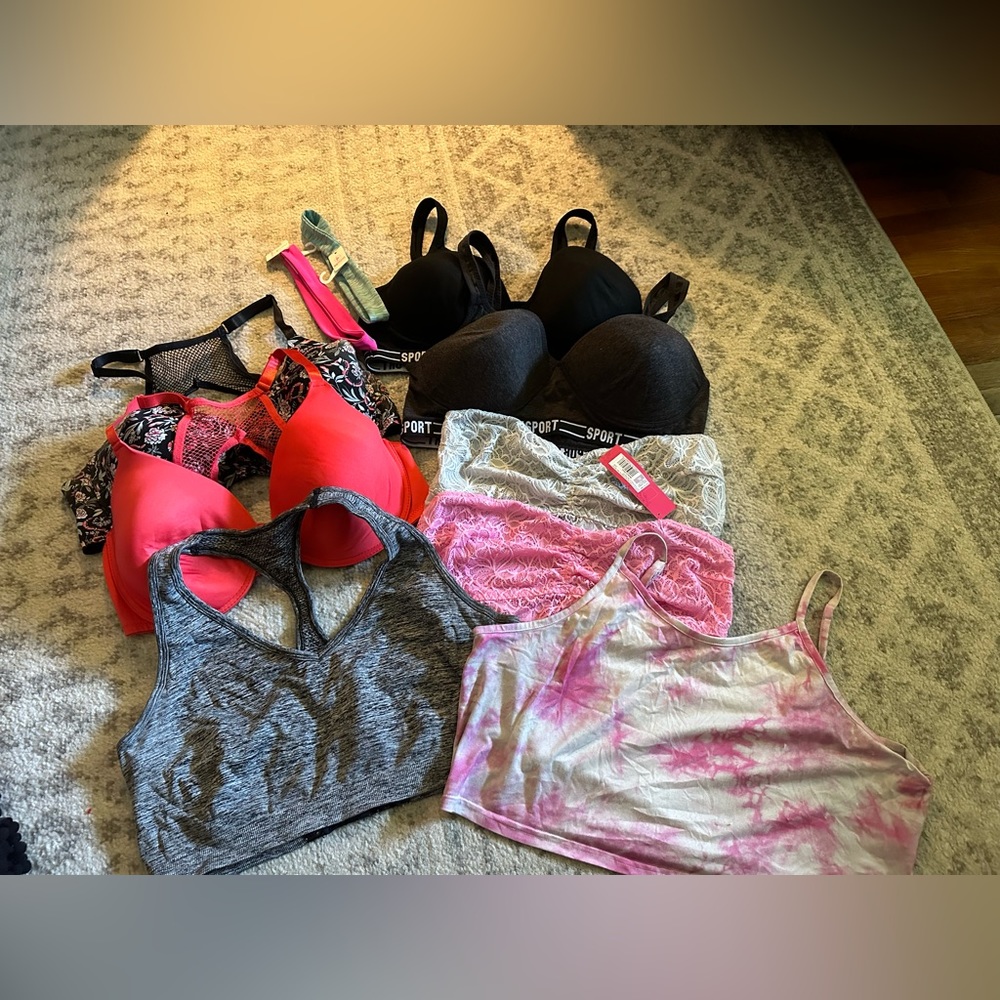 Sports bras, crop cami, headbands lot